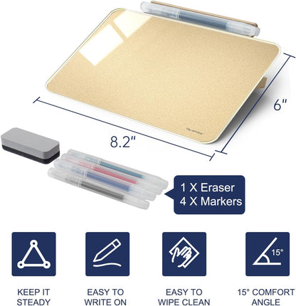 TSJ OFFICE Small Desktop Whiteboard - Glass Dry Erase Board 8 X 6 Inches Tabletop Easel Whiteboard with Stand, Desk Board Buddy for Artist, Teacher and Student