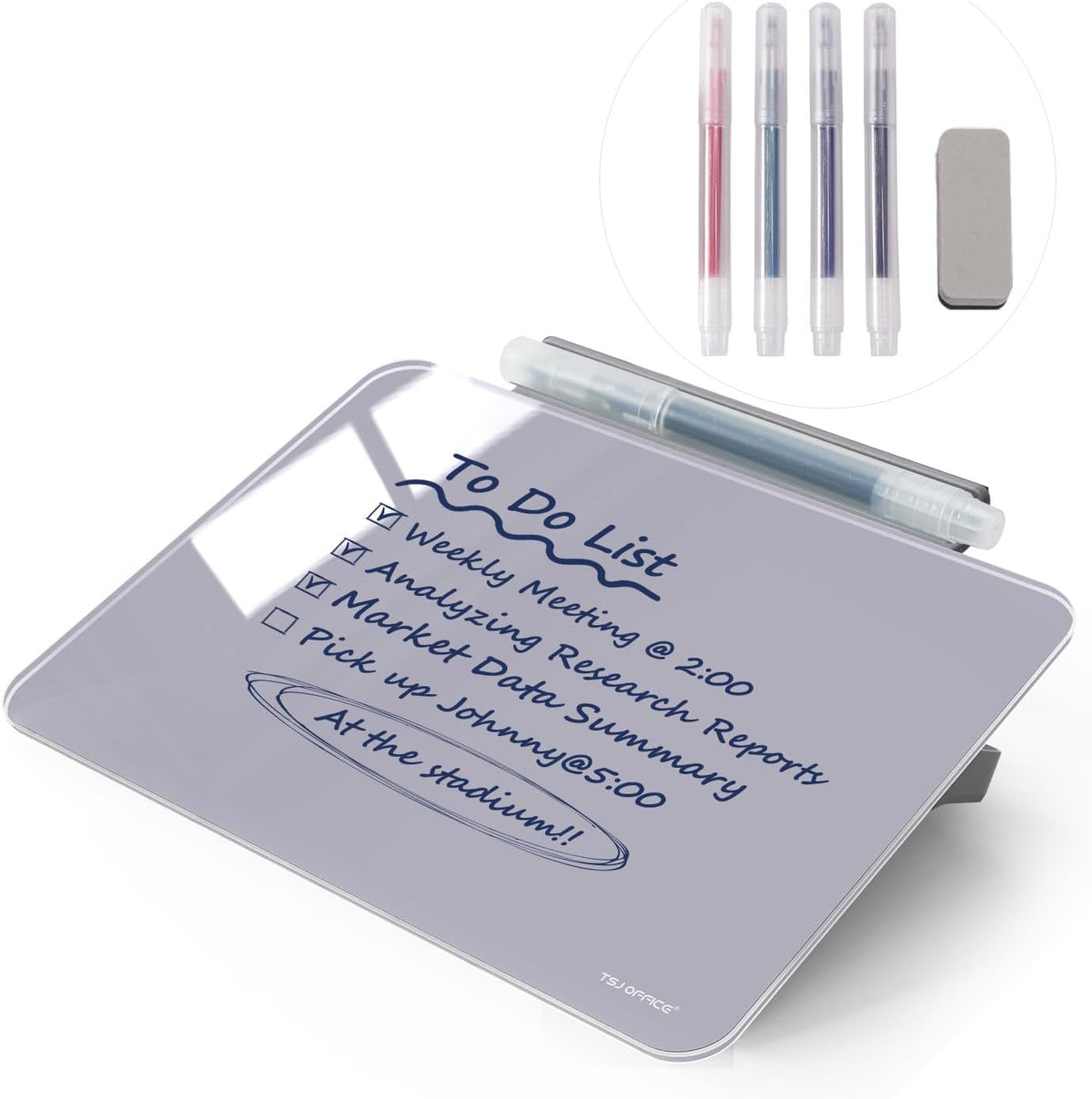 TSJ OFFICE Small Desktop Whiteboard - Glass Dry Erase Board 8 X 6 Inches Tabletop Easel Whiteboard with Stand, Desk Board Buddy for Artist, Teacher and Student