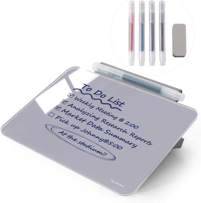 TSJ OFFICE Small Desktop Whiteboard - Glass Dry Erase Board 8 X 6 Inches Tabletop Easel Whiteboard with Stand, Desk Board Buddy for Artist, Teacher and Student