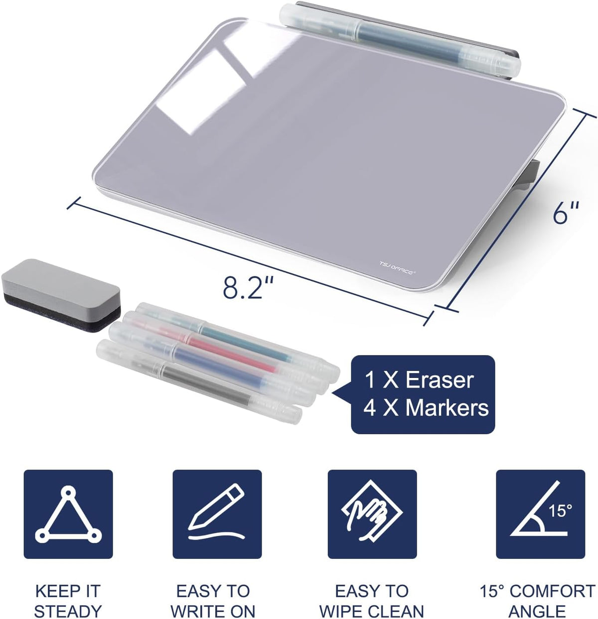 TSJ OFFICE Small Desktop Whiteboard - Glass Dry Erase Board 8 X 6 Inches Tabletop Easel Whiteboard with Stand, Desk Board Buddy for Artist, Teacher and Student