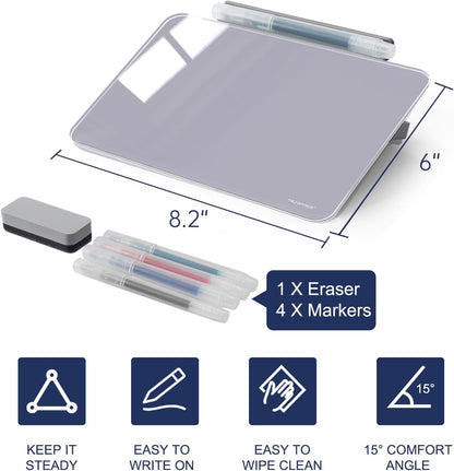 TSJ OFFICE Small Desktop Whiteboard - Glass Dry Erase Board 8 X 6 Inches Tabletop Easel Whiteboard with Stand, Desk Board Buddy for Artist, Teacher and Student