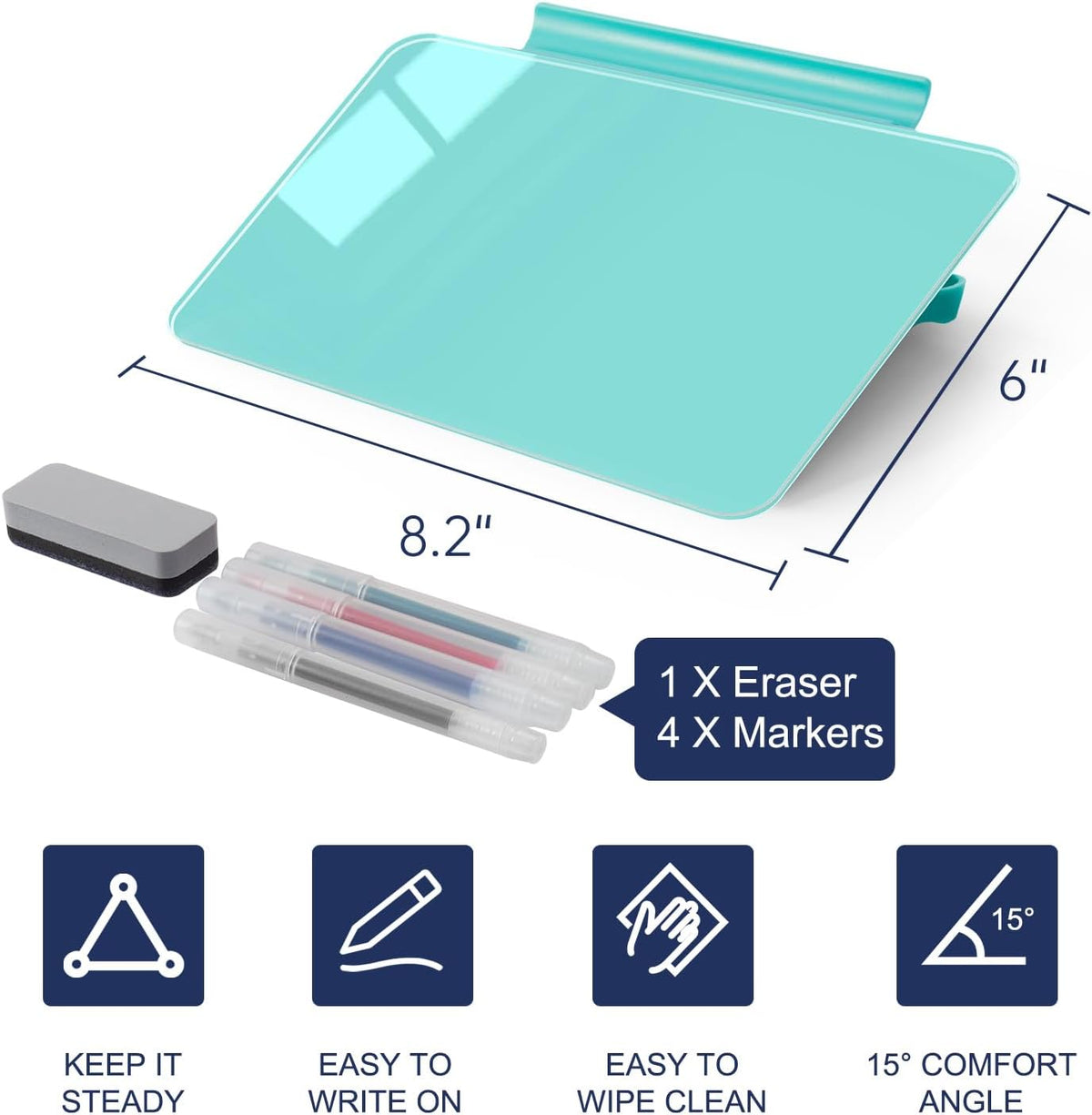 TSJ OFFICE Small Desktop Whiteboard - Glass Dry Erase Board 8 X 6 Inches Tabletop Easel Whiteboard with Stand, Desk Board Buddy for Artist, Teacher and Student