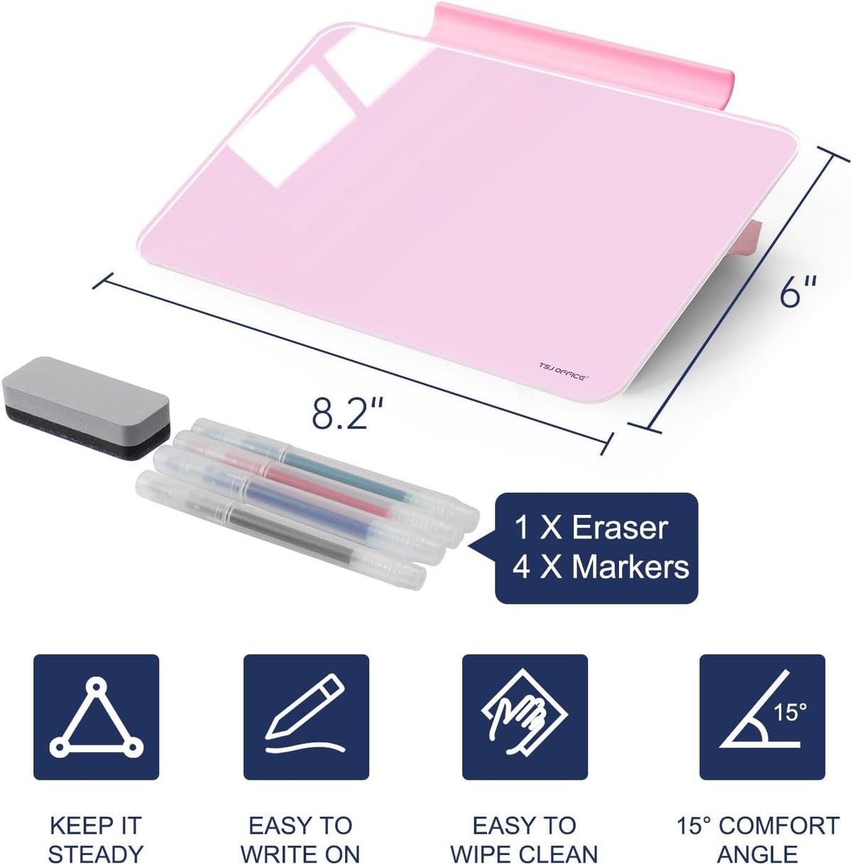 TSJ OFFICE Small Desktop Whiteboard - Glass Dry Erase Board 8 X 6 Inches Tabletop Easel Whiteboard with Stand, Desk Board Buddy for Artist, Teacher and Student