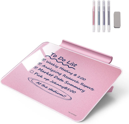TSJ OFFICE Small Desktop Whiteboard - Glass Dry Erase Board 8 X 6 Inches Tabletop Easel Whiteboard with Stand, Desk Board Buddy for Artist, Teacher and Student