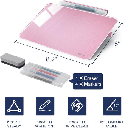 TSJ OFFICE Small Desktop Whiteboard - Glass Dry Erase Board 8 X 6 Inches Tabletop Easel Whiteboard with Stand, Desk Board Buddy for Artist, Teacher and Student