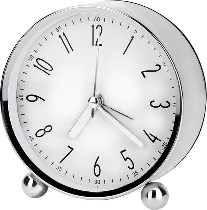 Analog Alarm Clock, 4 inch Super Silent Non Ticking Small Round Clock with Arabic Numerals Beep Sounds, Battery Operated, Lighted on Demand and Snooze, for Bedrooms Bedside Desk, Easy Set