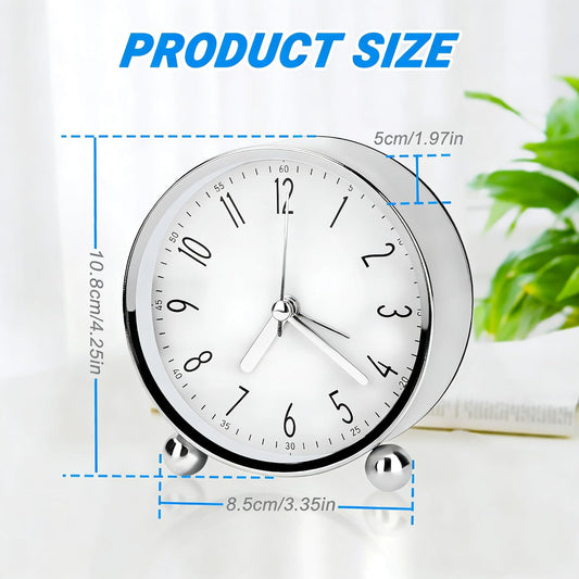 Analog Alarm Clock, 4 inch Super Silent Non Ticking Small Round Clock with Arabic Numerals Beep Sounds, Battery Operated, Lighted on Demand and Snooze, for Bedrooms Bedside Desk, Easy Set