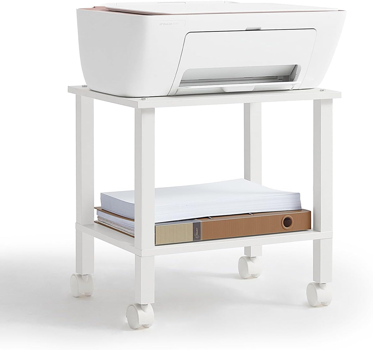 2 Tier Under Desk Printer Stand with Storage, White