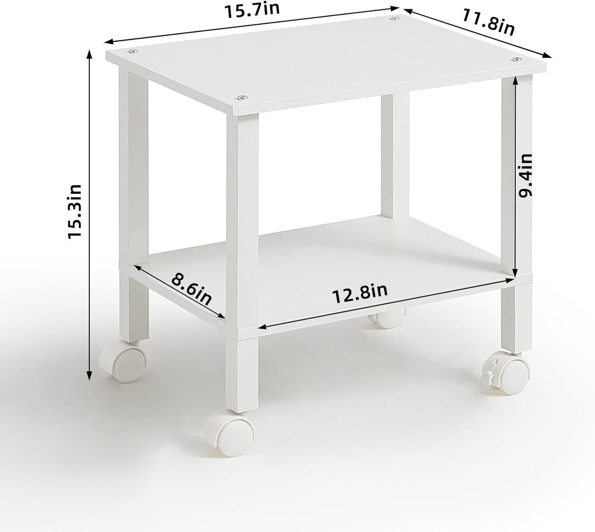 2 Tier Under Desk Printer Stand with Storage, White