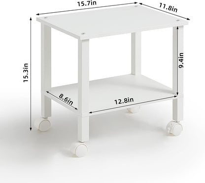 2 Tier Under Desk Printer Stand with Storage, White
