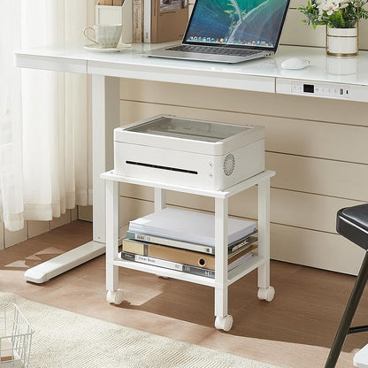 2 Tier Under Desk Printer Stand with Storage, White