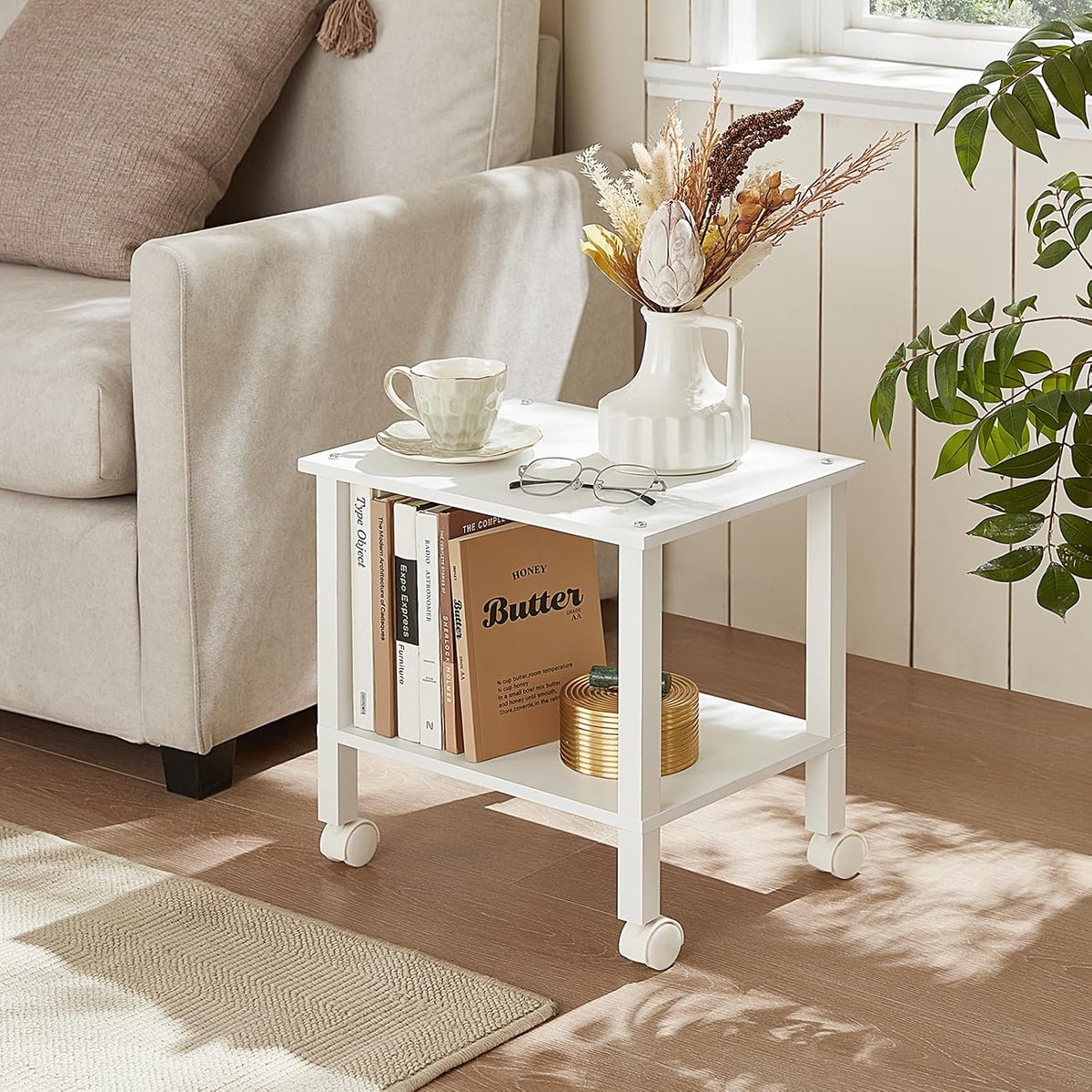 2 Tier Under Desk Printer Stand with Storage, White