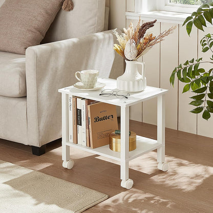 2 Tier Under Desk Printer Stand with Storage, White