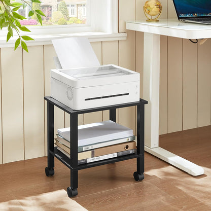 2 Tier Under Desk Printer Stand with Storage, White