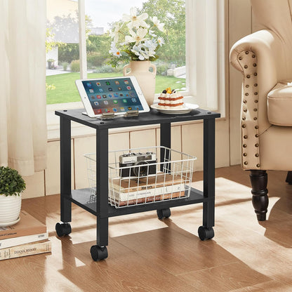 2 Tier Under Desk Printer Stand with Storage, White