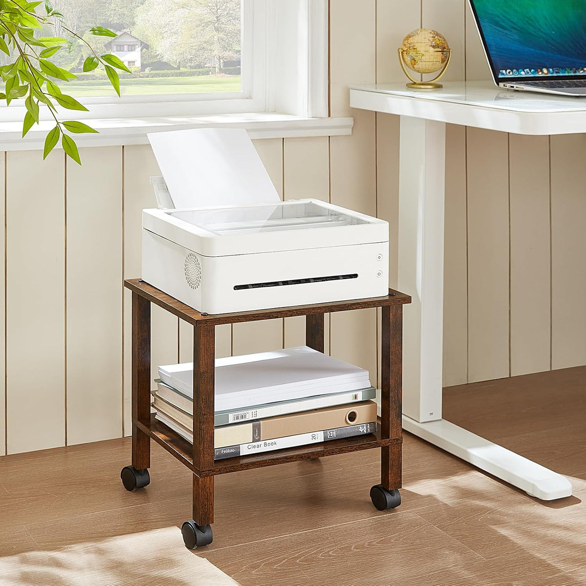 2 Tier Under Desk Printer Stand with Storage, White