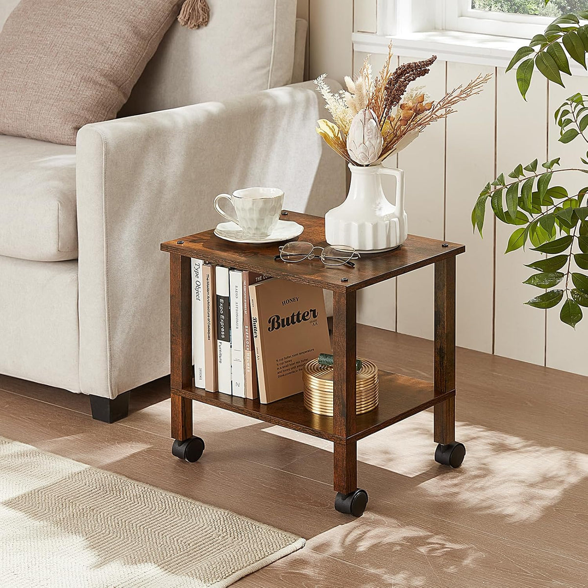2 Tier Under Desk Printer Stand with Storage, White