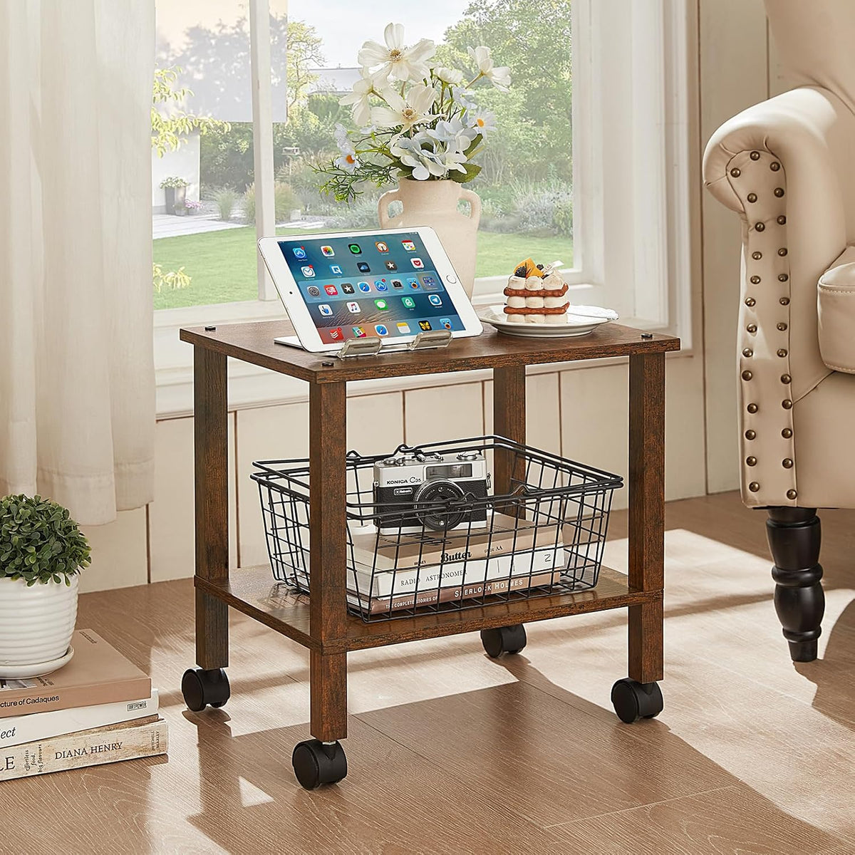 2 Tier Under Desk Printer Stand with Storage, White