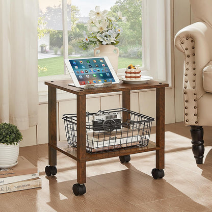 2 Tier Under Desk Printer Stand with Storage, White