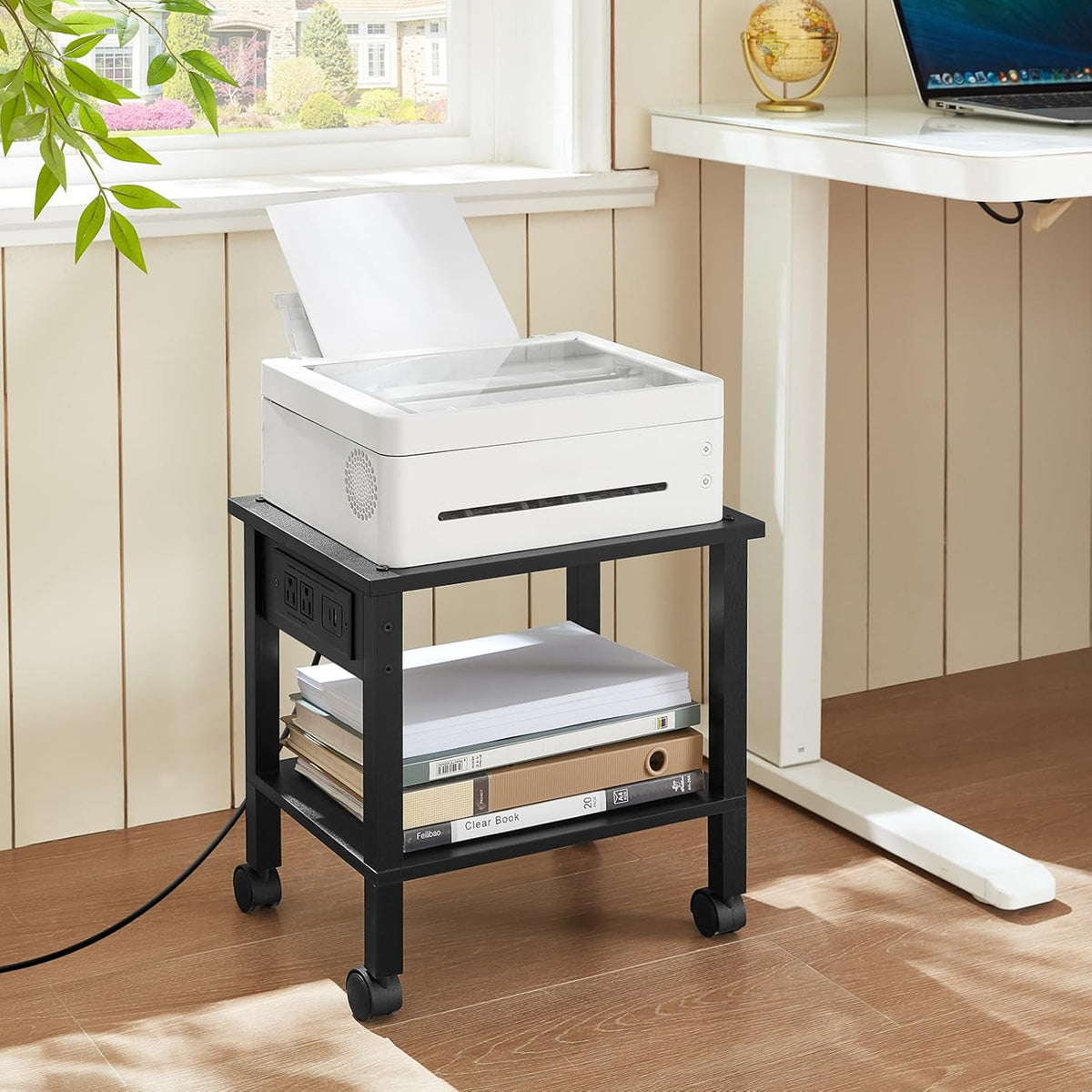 2 Tier Under Desk Printer Stand with Storage, White