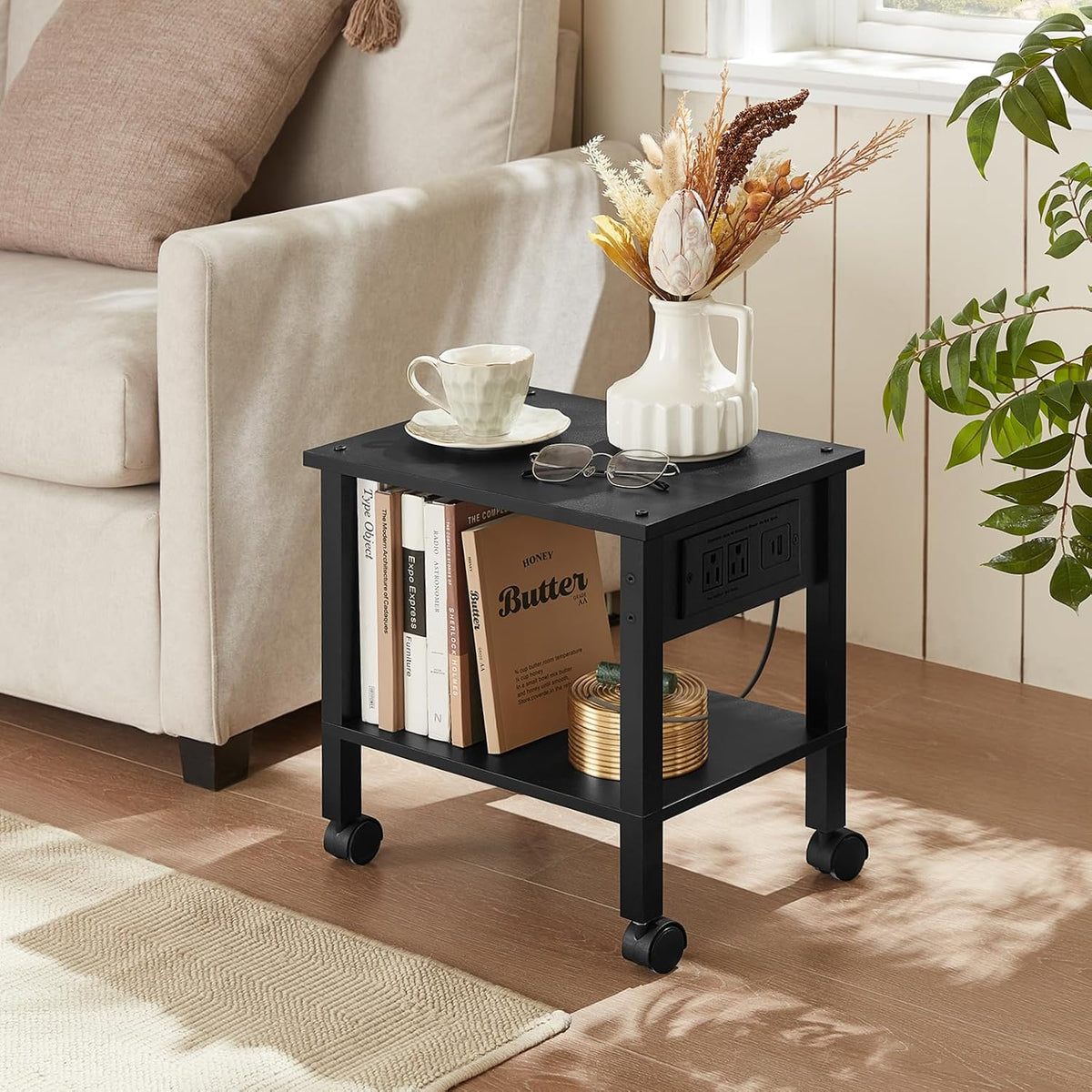 2 Tier Under Desk Printer Stand with Storage, White