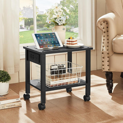 2 Tier Under Desk Printer Stand with Storage, White