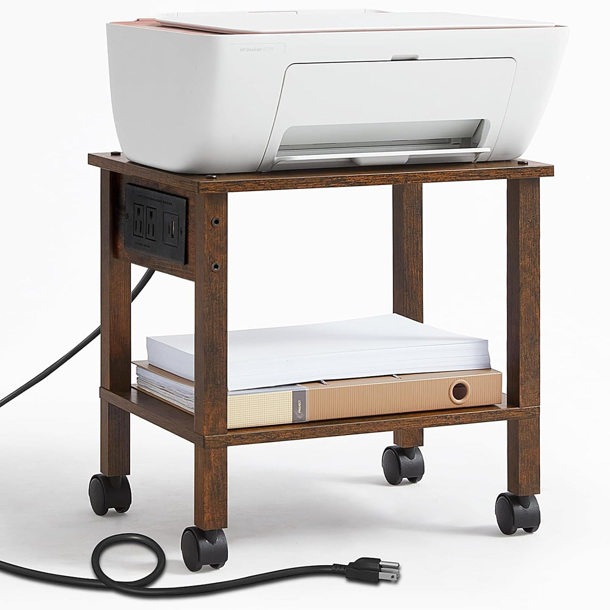 2 Tier Under Desk Printer Stand with Storage, White