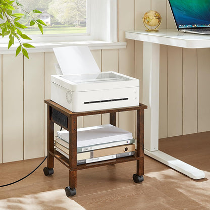 2 Tier Under Desk Printer Stand with Storage, White