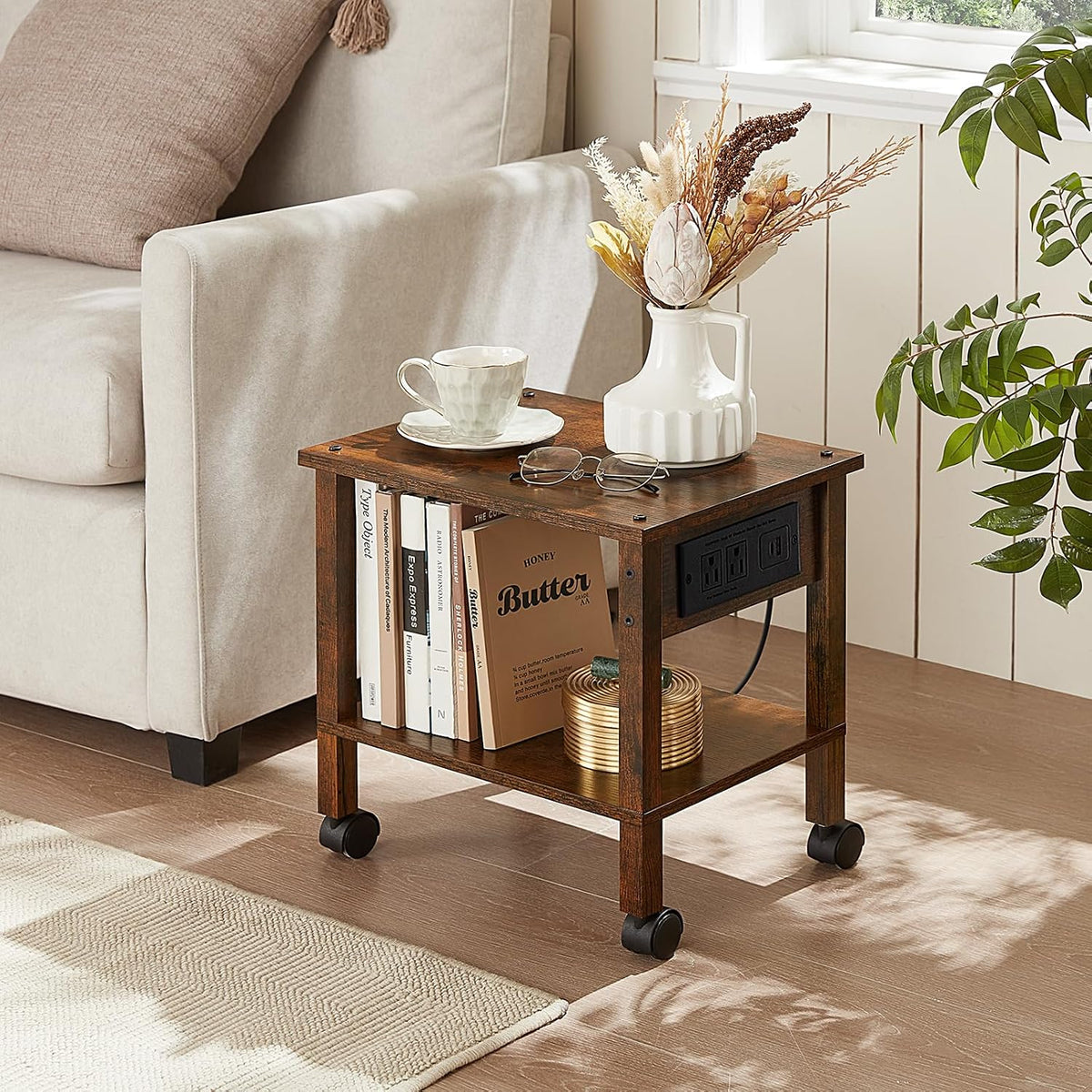 2 Tier Under Desk Printer Stand with Storage, White