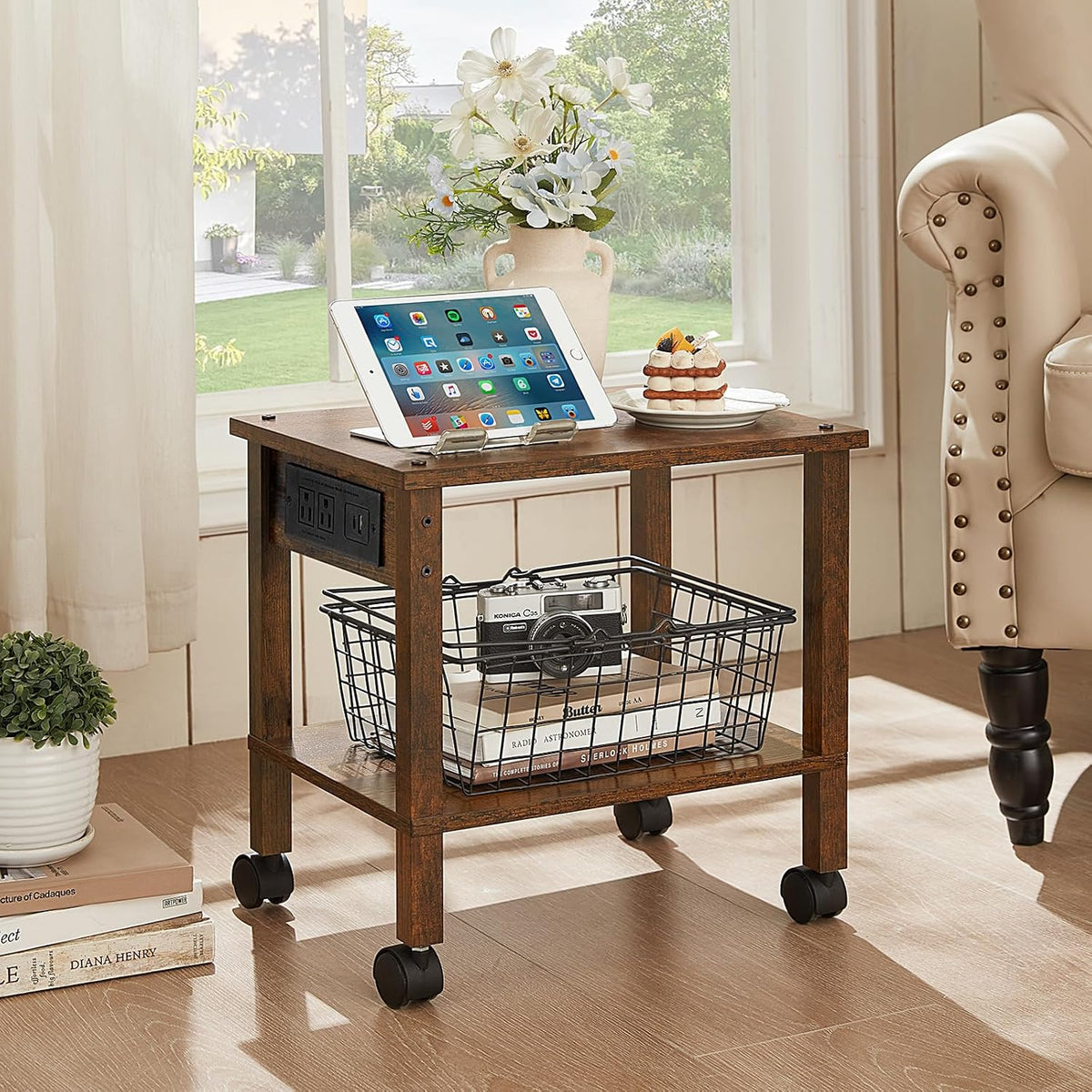 2 Tier Under Desk Printer Stand with Storage, White