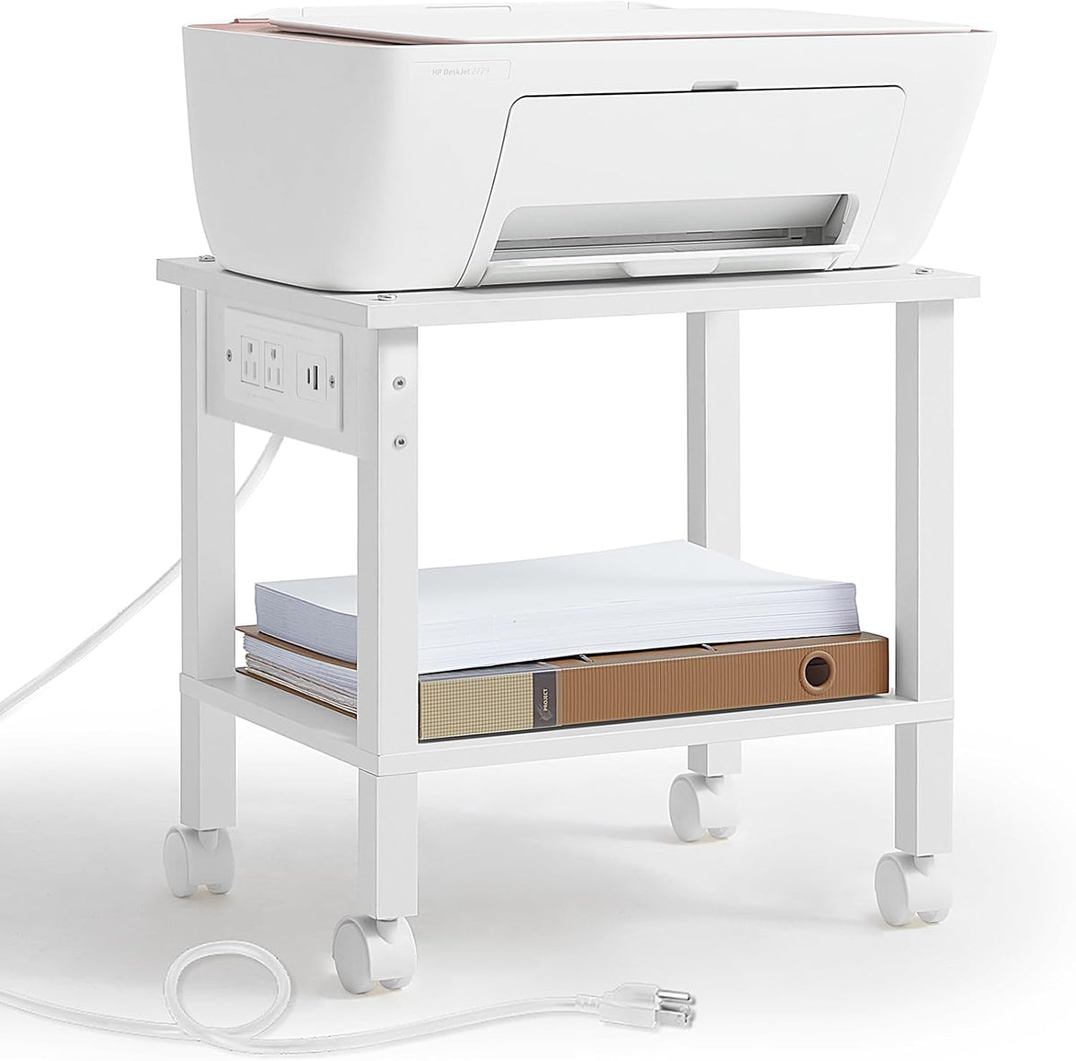 2 Tier Under Desk Printer Stand with Storage, White