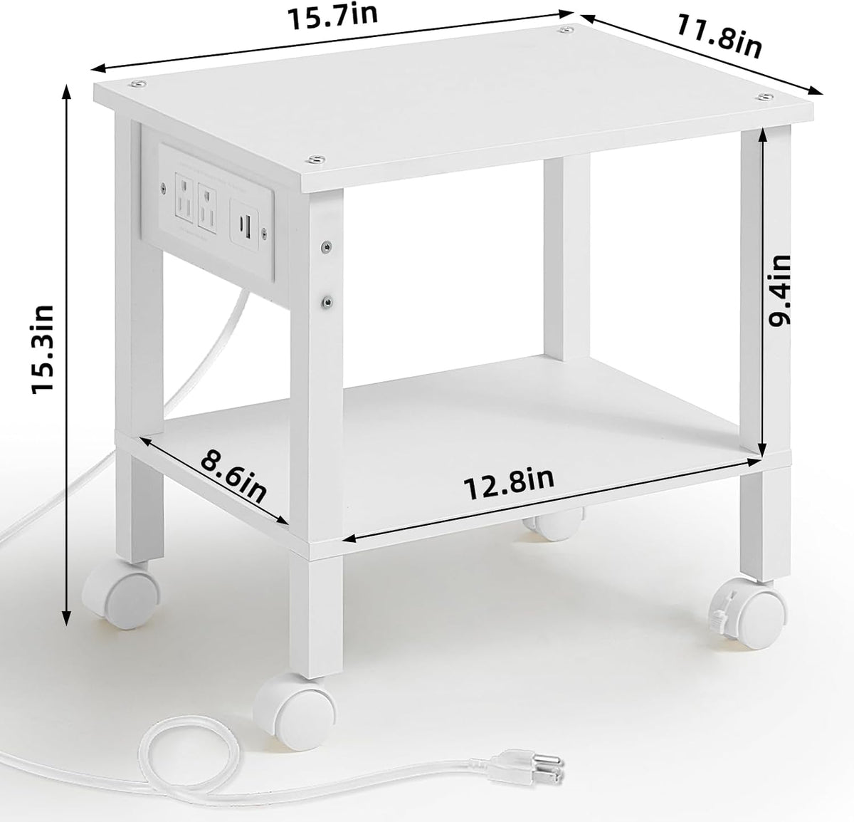 2 Tier Under Desk Printer Stand with Storage, White