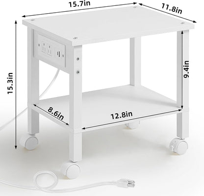 2 Tier Under Desk Printer Stand with Storage, White