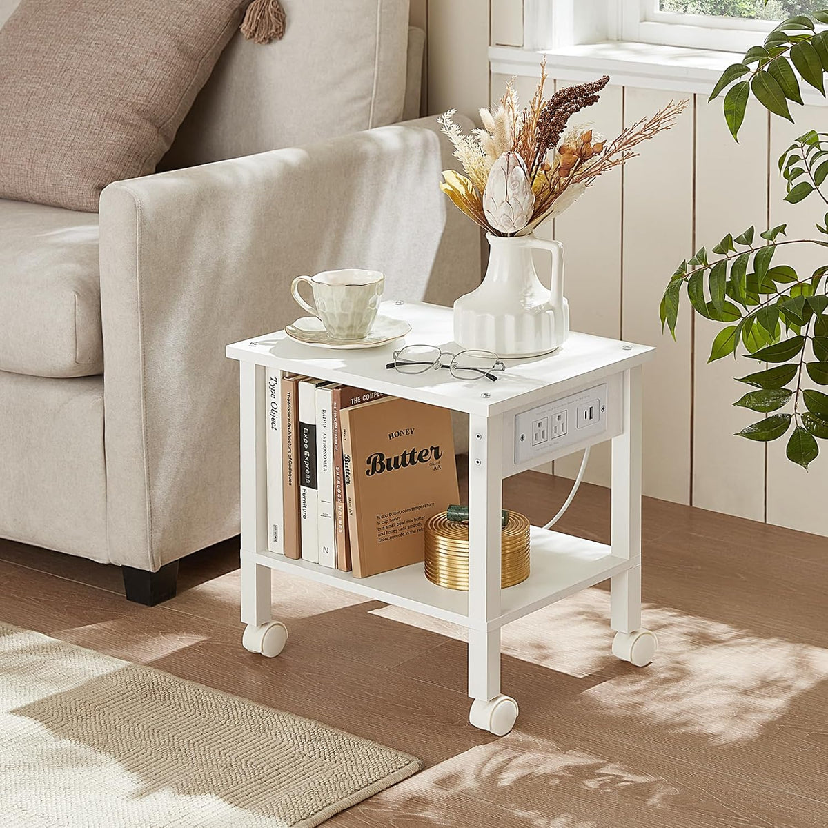2 Tier Under Desk Printer Stand with Storage, White