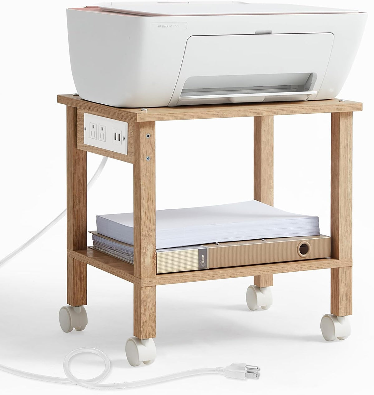 2 Tier Under Desk Printer Stand with Storage, White