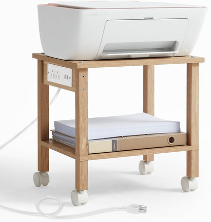 2 Tier Under Desk Printer Stand with Storage, White
