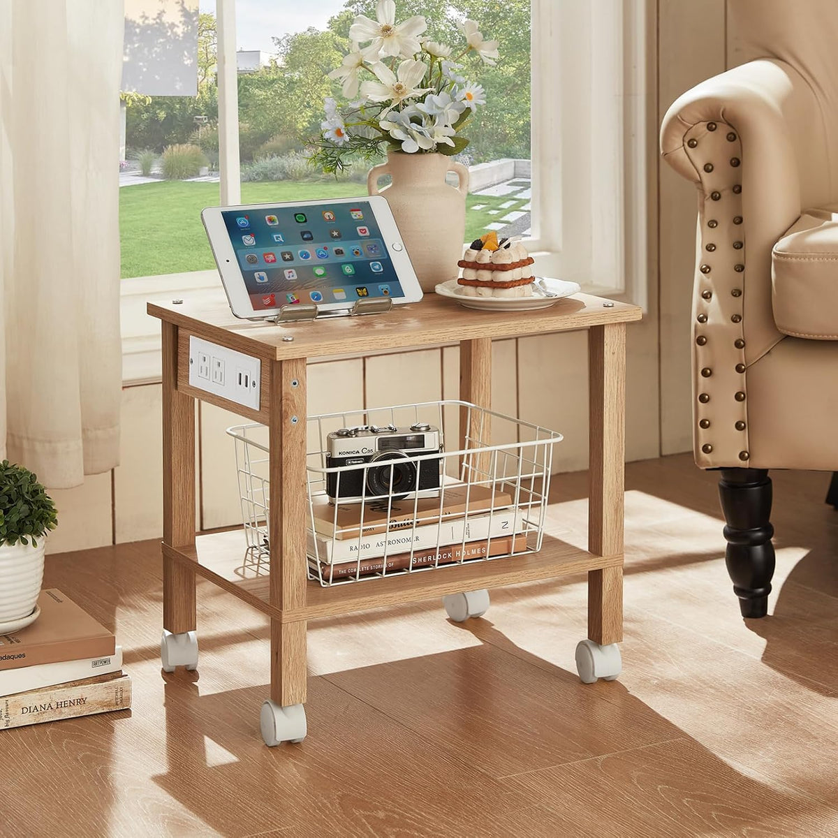 2 Tier Under Desk Printer Stand with Storage, White