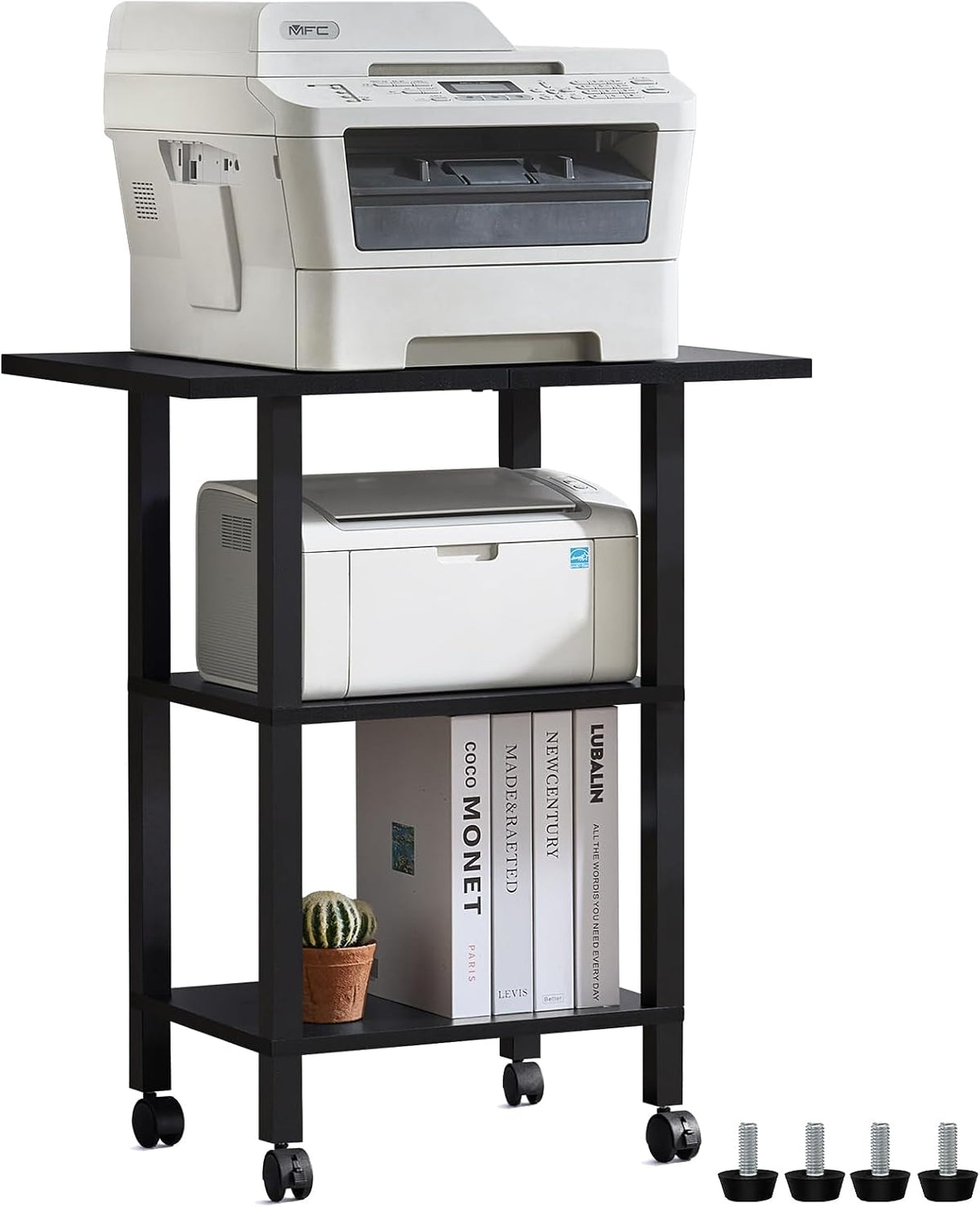 2 Tier Under Desk Printer Stand with Storage, White