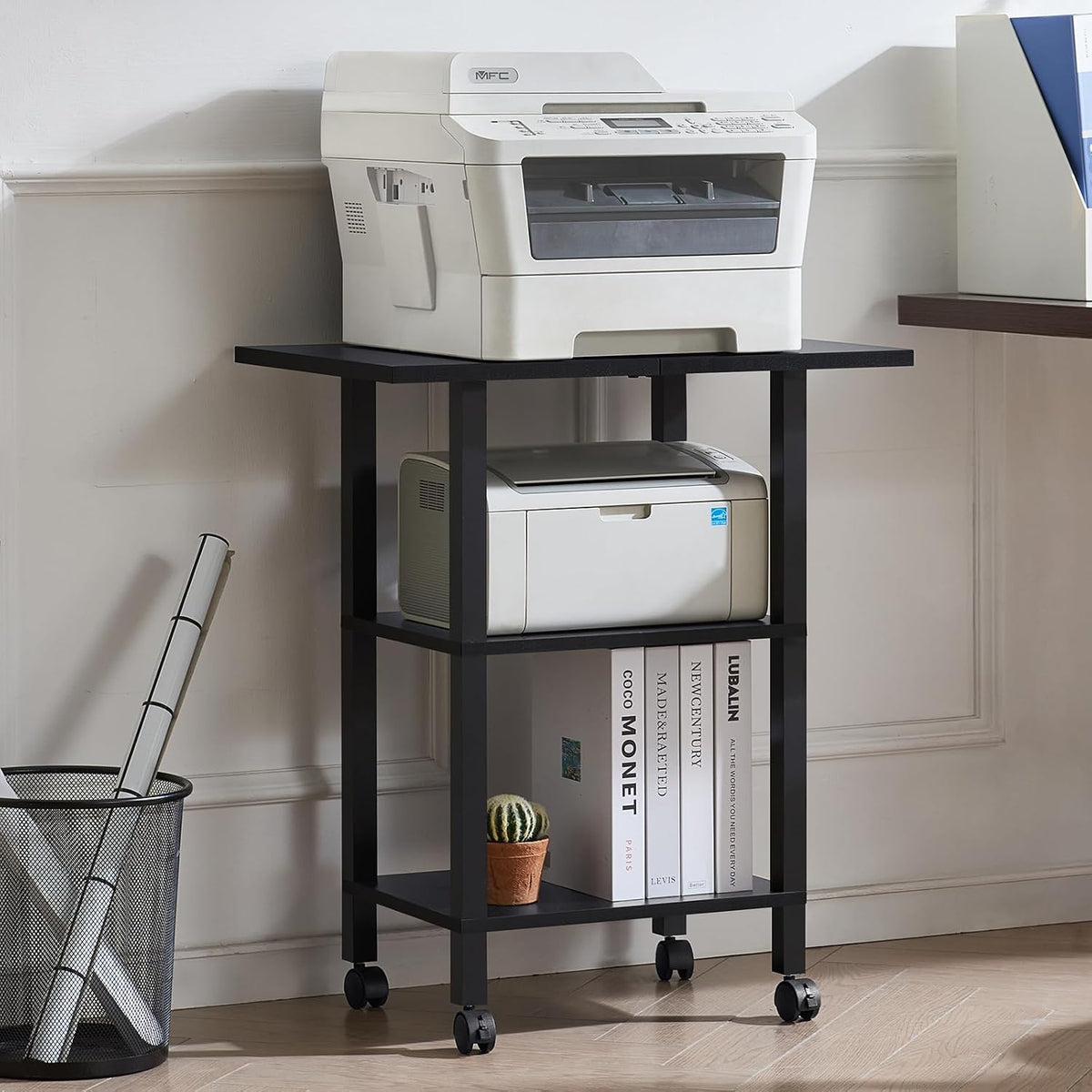 2 Tier Under Desk Printer Stand with Storage, White