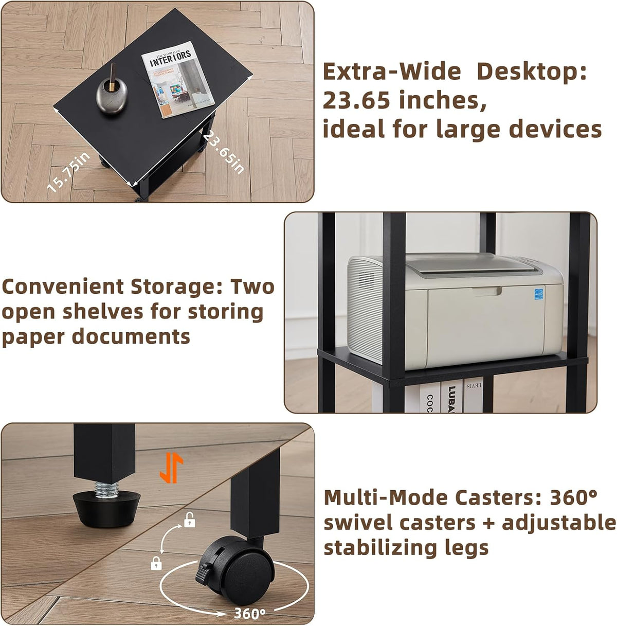 2 Tier Under Desk Printer Stand with Storage, White