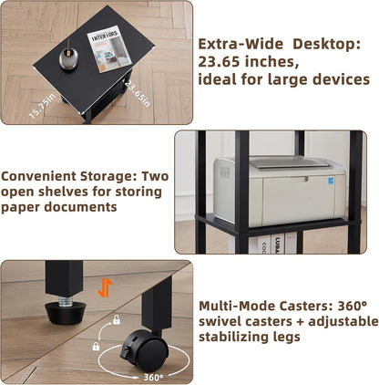 2 Tier Under Desk Printer Stand with Storage, White