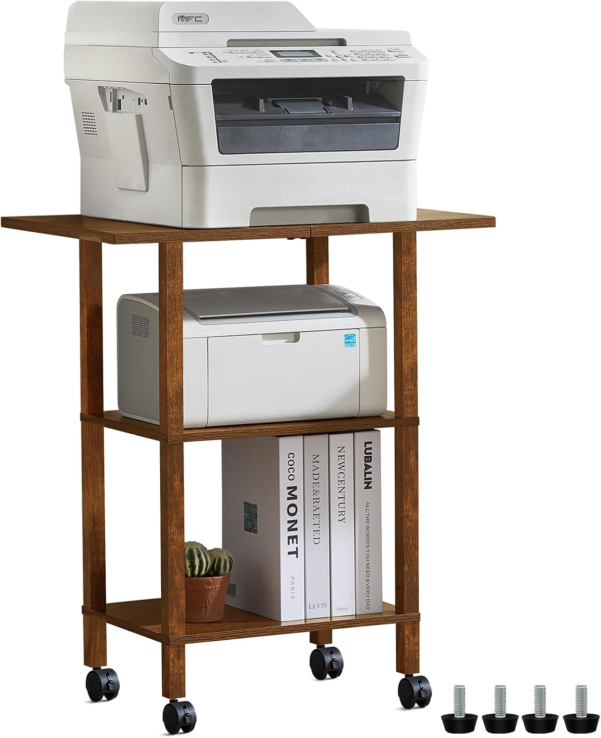 2 Tier Under Desk Printer Stand with Storage, White
