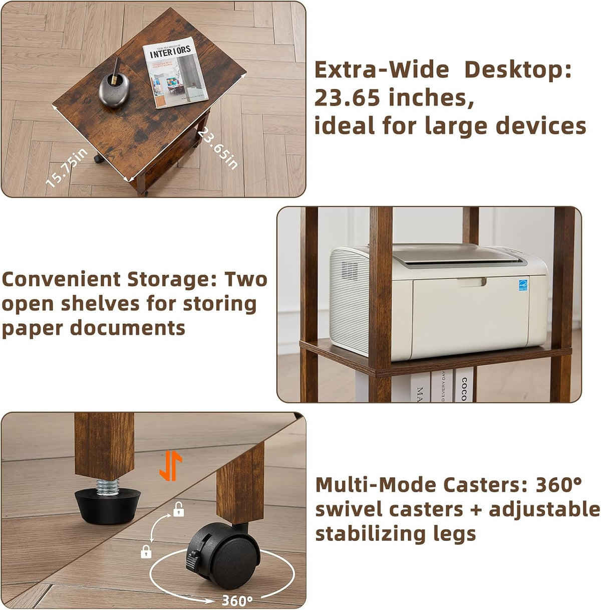 2 Tier Under Desk Printer Stand with Storage, White