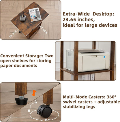 2 Tier Under Desk Printer Stand with Storage, White