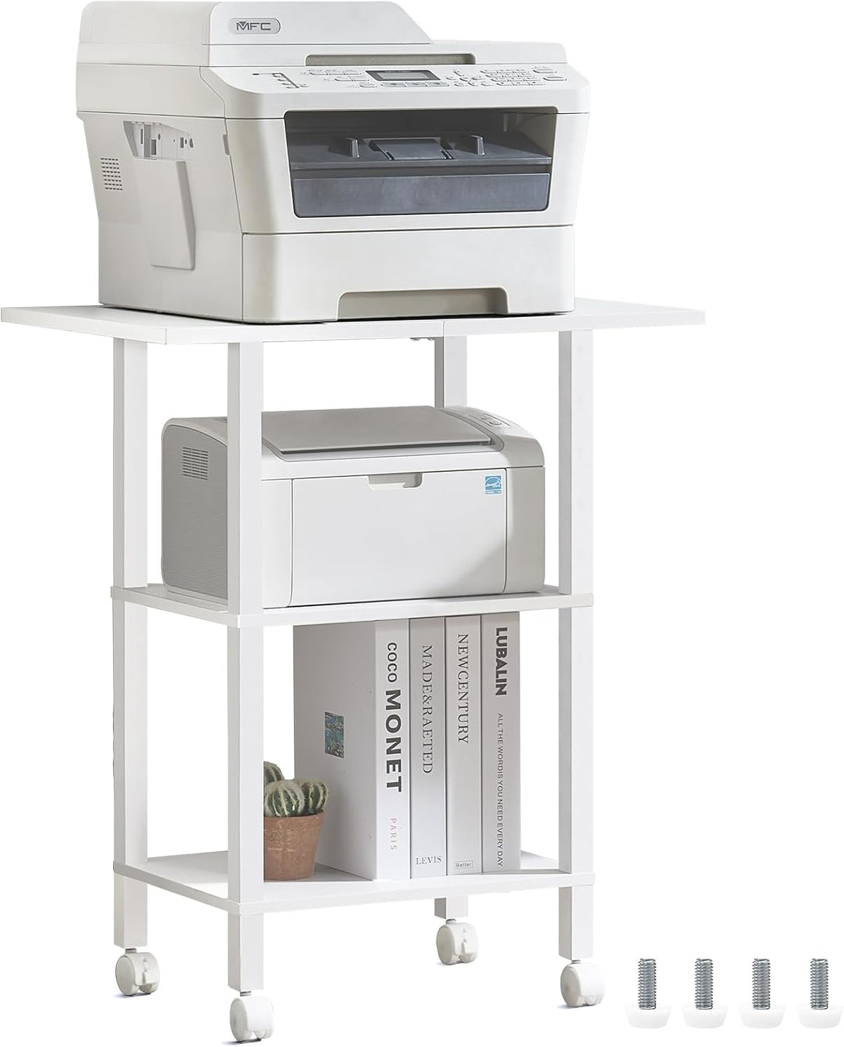 2 Tier Under Desk Printer Stand with Storage, White