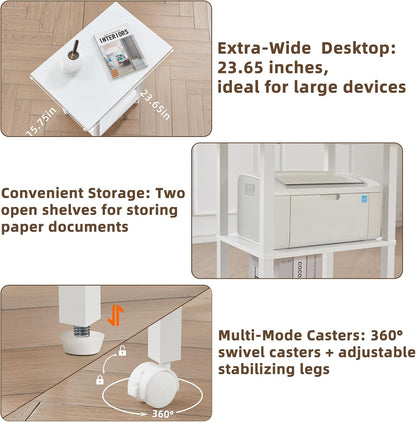 2 Tier Under Desk Printer Stand with Storage, White