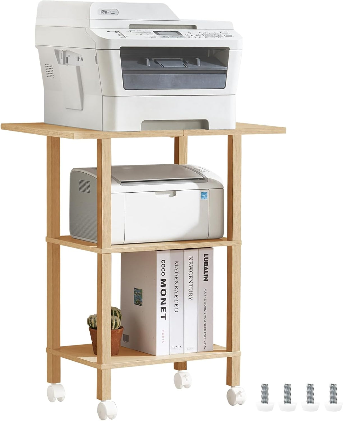 2 Tier Under Desk Printer Stand with Storage, White