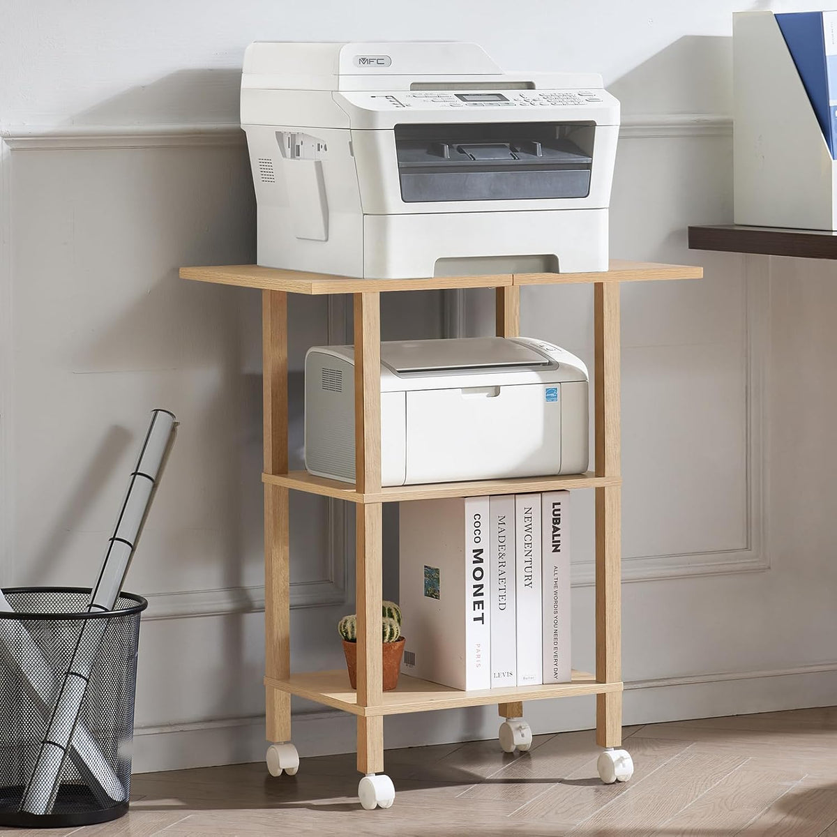 2 Tier Under Desk Printer Stand with Storage, White