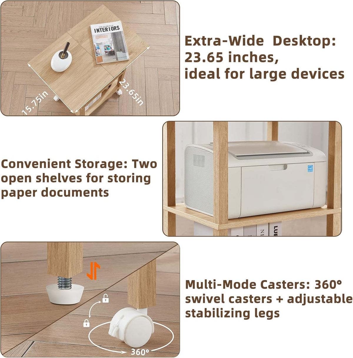 2 Tier Under Desk Printer Stand with Storage, White