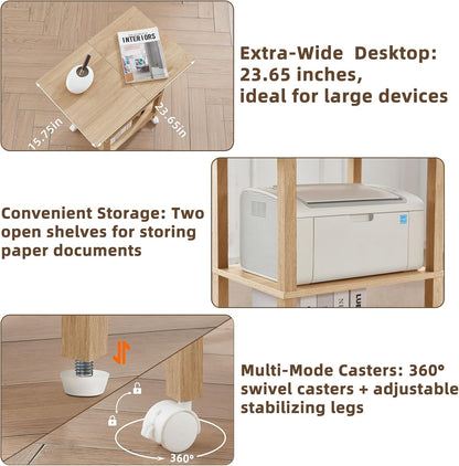 2 Tier Under Desk Printer Stand with Storage, White